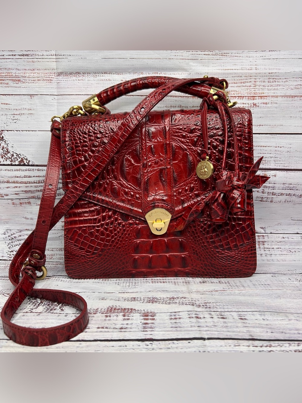 Brahmin Vittoria Rose Satchel/Crossbody Adjustable Strap Rose Tassels